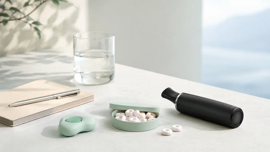 Nicotine-free alternatives to smoking arranged on a calm tabletop